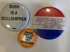 Lot of 3 Democratic Pins Democrats Vintage Retro Anti Trump GOP Bush Pinback