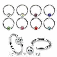 PAIR 16g 5/16" CZ STEEL HOOP CAPTIVE BEAD RING CBR NOSE SEPTUM EAR EYEBROW