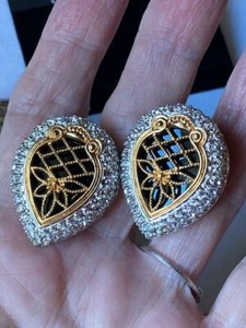 Authentic Swarovski Jeweler's Collection Earrings Pave Gold Plated Clip-on on Card
