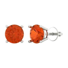 Red Zirconia Stud Earrings for Women, Screw back 3 cttw, 7.5mm, Round-Cut 