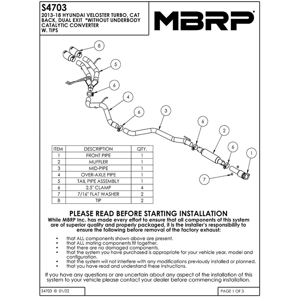 Escape traseiro de gato MBRP S47034CF aço inoxidável para 2013-18 Hyundai Veloster Turbo 1.6L - Imagem 2 de 4