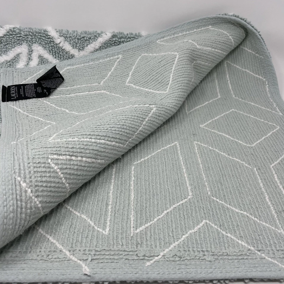 Alfombra de baño Lauren Ralph Lauren blanca menta 21x34 100 % algodón antideslizante Foto 4 de 4