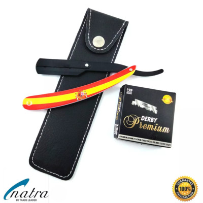 Rasiermesser + 100 DERBY PREMIUM Rasierklingen + Etui Rasierer Rasur Razor NATRA