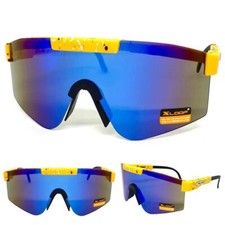 Oversized RETRO SPORTS WRAP AROUND Shield Cycling SUN GLASSES Large Orange Frame