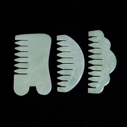 Green Massage Comb Natural Gua Sha Board Stone Jade Hair Brush Firming Skin