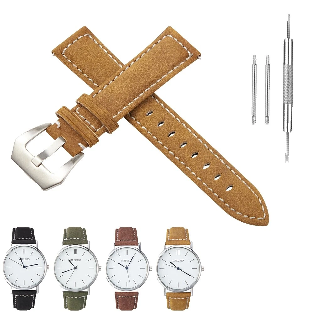 Two-Piece Strap Military Leather Wristwatch Bands