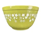 VTG 70s Pyrex Green Floral Crazy Daisy Spring Blossom 1.5 Pint Mixing Bowl #401