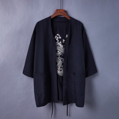 Men Kimono Yukata Coat Shirt Cardigan Embroidery Floral Dragon