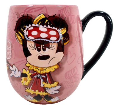 Disney Minnie Mouse Mug Im Only Awake For The Coffee Pink Black Red Yellow (O)