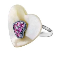 Sterling Silver Ring w/ Heart-Shaped Mother of Pearl Cubic Zirconia Stones