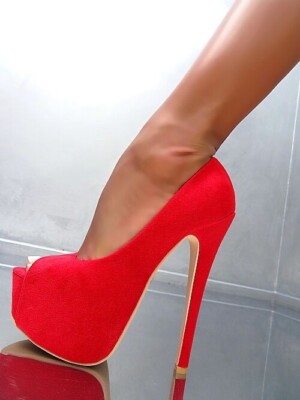 GoGo Original Stiletto High Heels Designer Platform Pumps Red 36