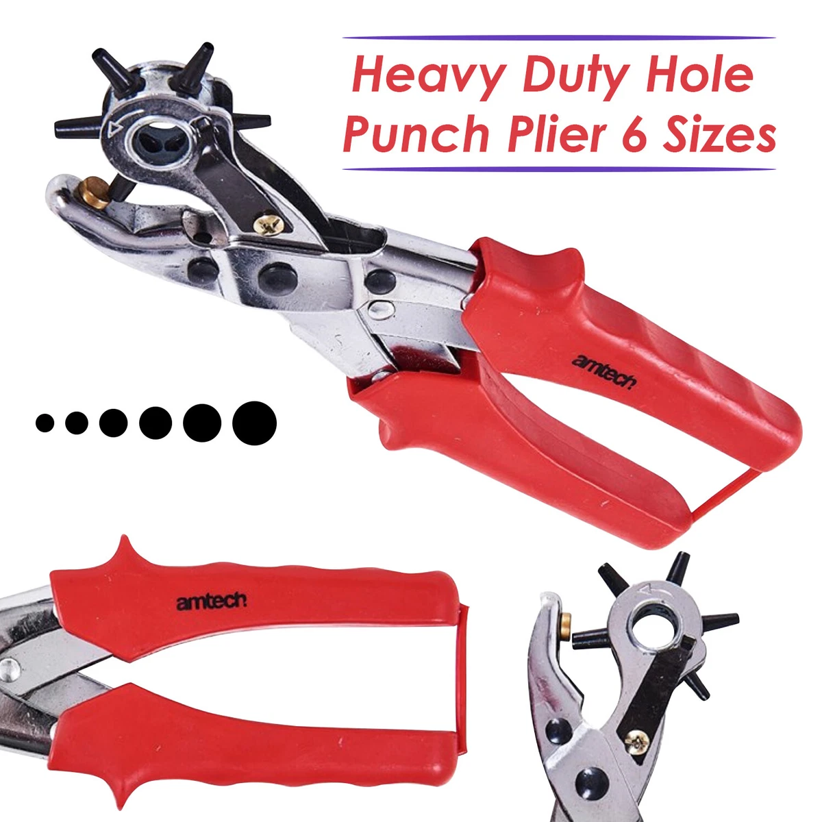 Leather Hole Punch Belt Tool 6 Sizes Puncher Revolving Pliers