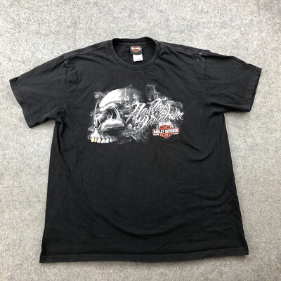 Harley Davidson Shirt Men XL Black Short Sleeve St Charles Illinois Y2K Skull