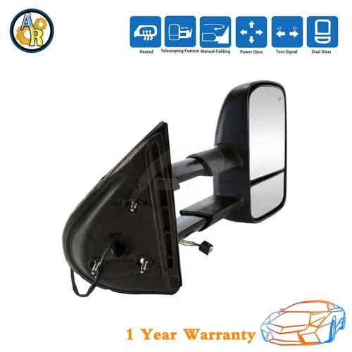 ★Right Heated Signal Telescoping Tow Mirror For Chevrolet GMC Sierra 07-14