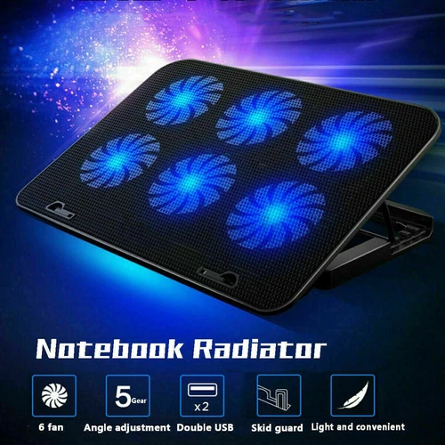 A9 Laptop Cooler Cooling Pad 6 Powerful Fan Table Stand for 12"-17" Laptop LED - Picture 1 of 13