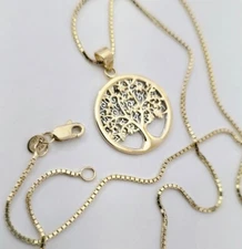 14K Solid Two Tone Gold Tree of Life Round Lucky Charm Pendant