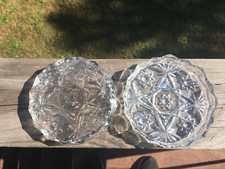 VINTAGE ROUND CLEAR CUT GLASS TRINKET VANITY JEWELRY BOX WITH LID 5  diameter