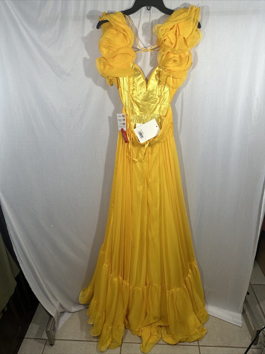 NWT $598 Mac Duggal [ 2 ] Ruffle Tiered Cutout Chiffon Gown
