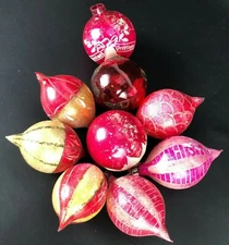 VINTAGE Lot Glass Christmas Ornament Flocked Red Pink Stenciled 1 Shiny Brite 