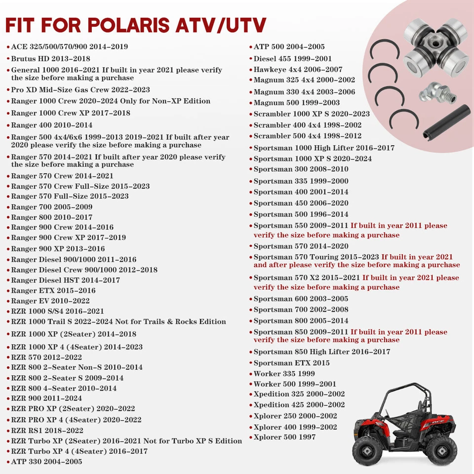 Eje de hélice delantero junta en U X2 para Polaris Ranger 800/Ranger XP 800/Ranger Crew 800 Foto 2 de 4
