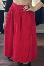 Vintage 70s Sassoon Full A-line Corduroy Midi Skirt Pockets Red