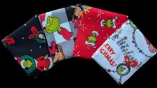 4pc The Grinch Fat Quarter Bundle Set Christmas Licensed Cotton Quilting Fabric