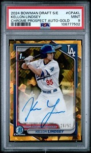 🔥🌟Kellon Lindsey 2024 Bowman Draft Sapphire Gold Auto /50 PSA 9 LA
