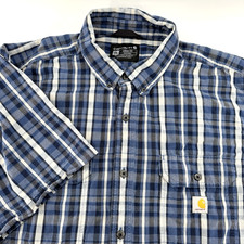 Carhartt Mens 2XL TW4625-M Loose Fit Short Sleeve Shirt Blue Multi Workwear