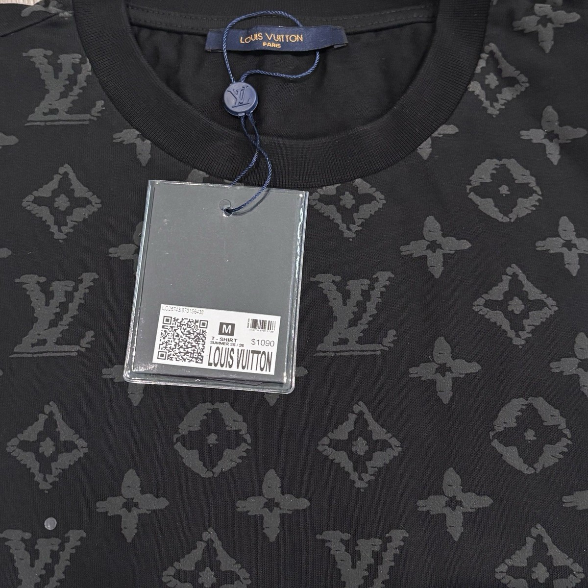 Louis Vuitton LV Monogram T Shirt Black Logo All Over Pattern New