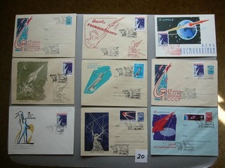 UdSSR 9 Belege "Tag der Kosmonautik" 1963 So. Stempel verschiedener Postämter