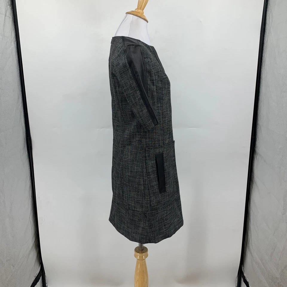 Nanette Lepore 连衣裙女式 0 灰色粗花呢皮革细节肘袖分领 — 第 4/4 张图片