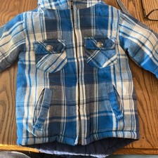 Kids R Us 2T Insulated Blue Flannel Hooded Jacket Zipper Pockets