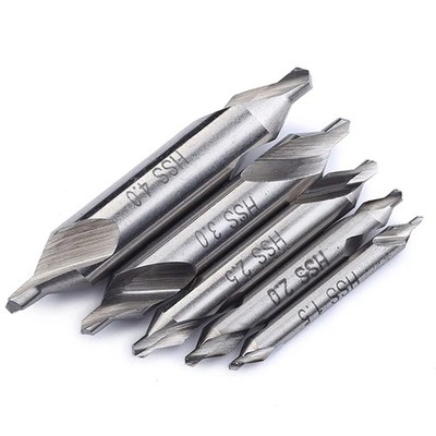 5 Pack Combined Center Drill Bit Set HSS Countersink #1.5/2.0/2.5/3.0/4.0