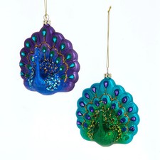 Kurt Adler Glass Small Peacock Christmas Ornaments Set of 2