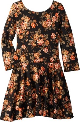 Fiveloaves Twofish Big Kids' Judy Floral Knit Dress - Black