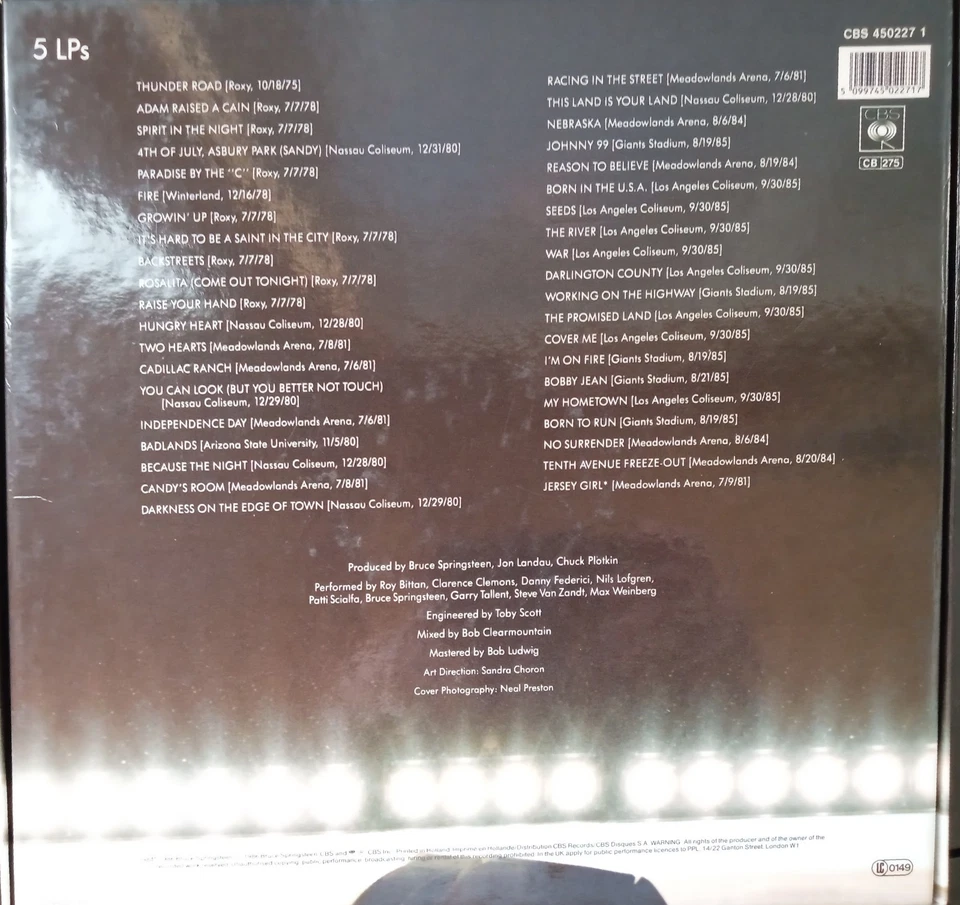 Live/1975-85 Bruce Springsteen & The E Street Band 1986 – Europe 5 x Vinyl - Bild 2 von 4
