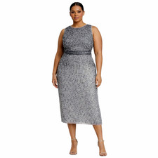 MAC DUGGAL Dress 16 NEW Midi Gray Silver Sequins Wedding Party Event MotherOf