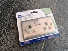 BG NBS22G Nexus Metal Brushed Steel 2 Gang 13A Switched Socket - Grey Insert