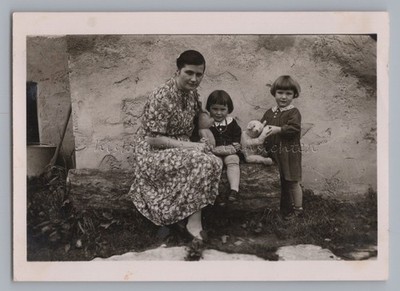 Mother with Girl and Teddy Bear - Vintage Photo