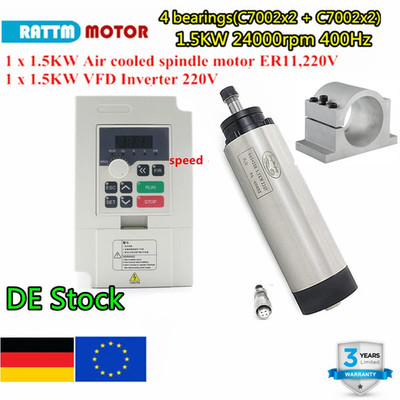 1.5KW ER11 Luftgekühlter Frässpindel Air Motor +VFD Inverter+65mm Clamp CNC Kit