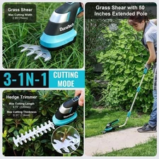 DURATECH 3-in-1 Cordless Hedge Trimmer 50" Extension Pole 1100RPM High Speed New