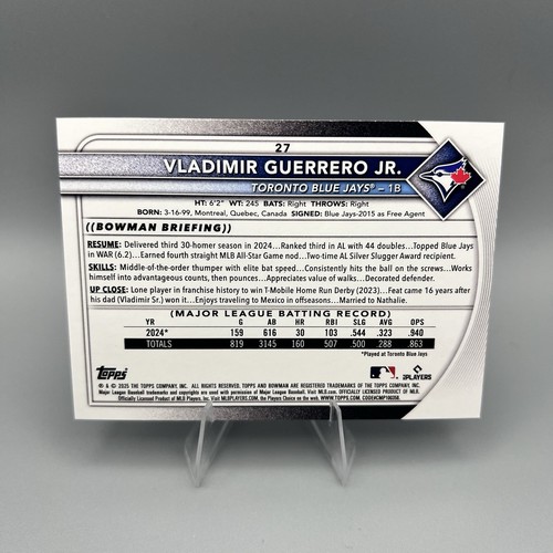2025 Bowman #27 Vladimir Guerrero Jr. Retro Logo Foil SSP *CASE HIT* Blue Jays - Picture 2 of 2