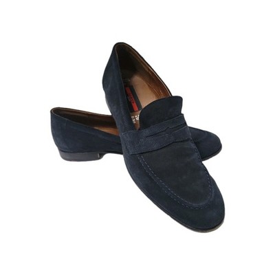 Lloyd Germany Men's 9.5US 44EU Dress Penny Loafers Libra Suede Navy Good Pre-own