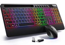 Hamile Wireless Keyboard and Mouse Combo:RGB Backlit Effects,Ergonomic Black