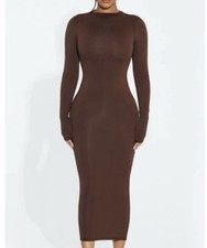 Tight Fitte Naked Wardrobe Sculpt Chocolate Brown Midi Bodycon Dress Size Small
