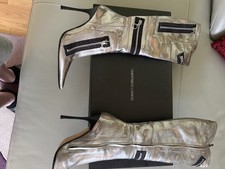 Gianmarco Lorenzi Women  s Silver Leather Strappy Zip Pointed Toe Heels 9