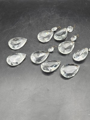 Vtg Set Of 9 Clear Crystal Chandelier  Pieces Faceted Glass. *READ *