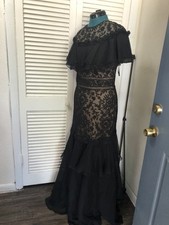 Tadashi Shoji Long Gown Size 14 Black Tan Ruffles Sleeveless Retail 568 NWT