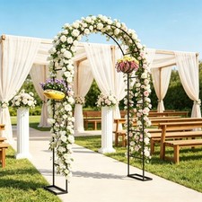 8 ft Black Steel Garden Arbor Trellis Arch Stand for Backyard Wedding Entrance