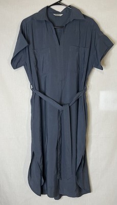 Max Studio London Shirt dress Size XL Grey Short Sleeve Tie Waist Collared